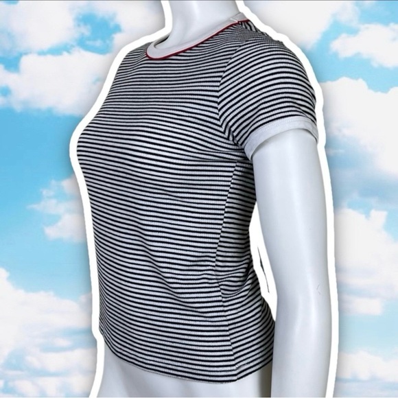 ❤️ TOPSHOP Striped Ribbed Baby Ringer Tee Basic Neutral Goth 90s Y2K Ska Petite - Picture 6 of 9